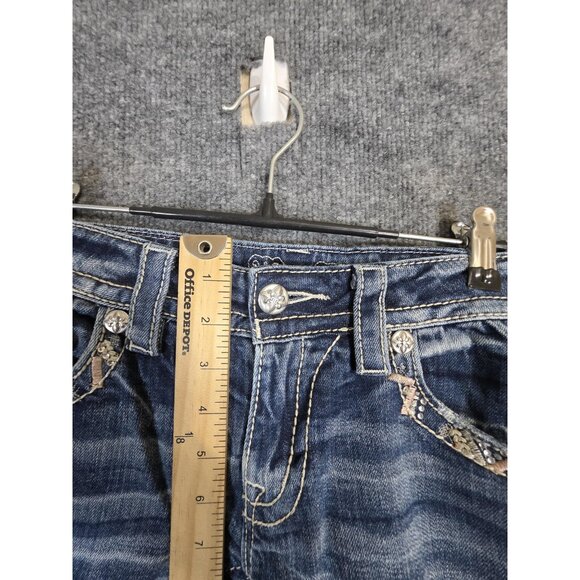 Miss Me Jeans Womens 27 Blue Signature Crop Embellished Rhinestone Raw Hem Bling - Picture 3 of 9